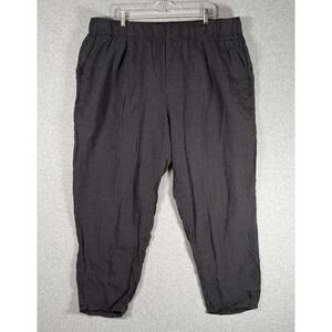 Eileen fisher oranic linen pants womens 2X black plaid checkered pull on